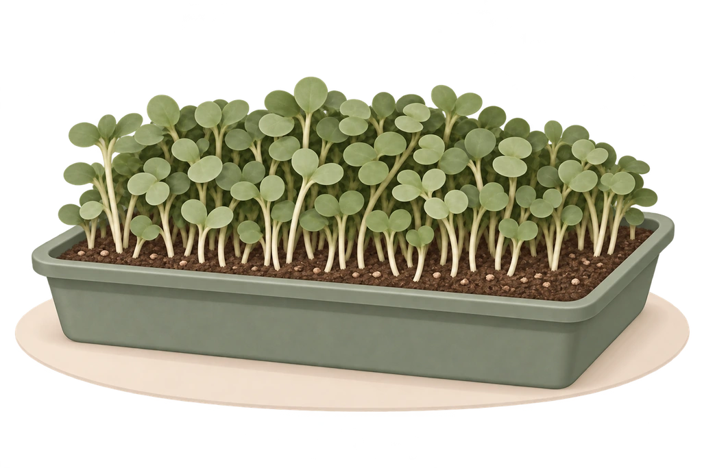 A tray filled with leafy microgreens